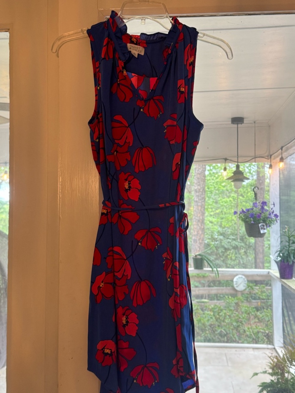 Market & Spruce Blue Mini Dress with Red Floral Print
